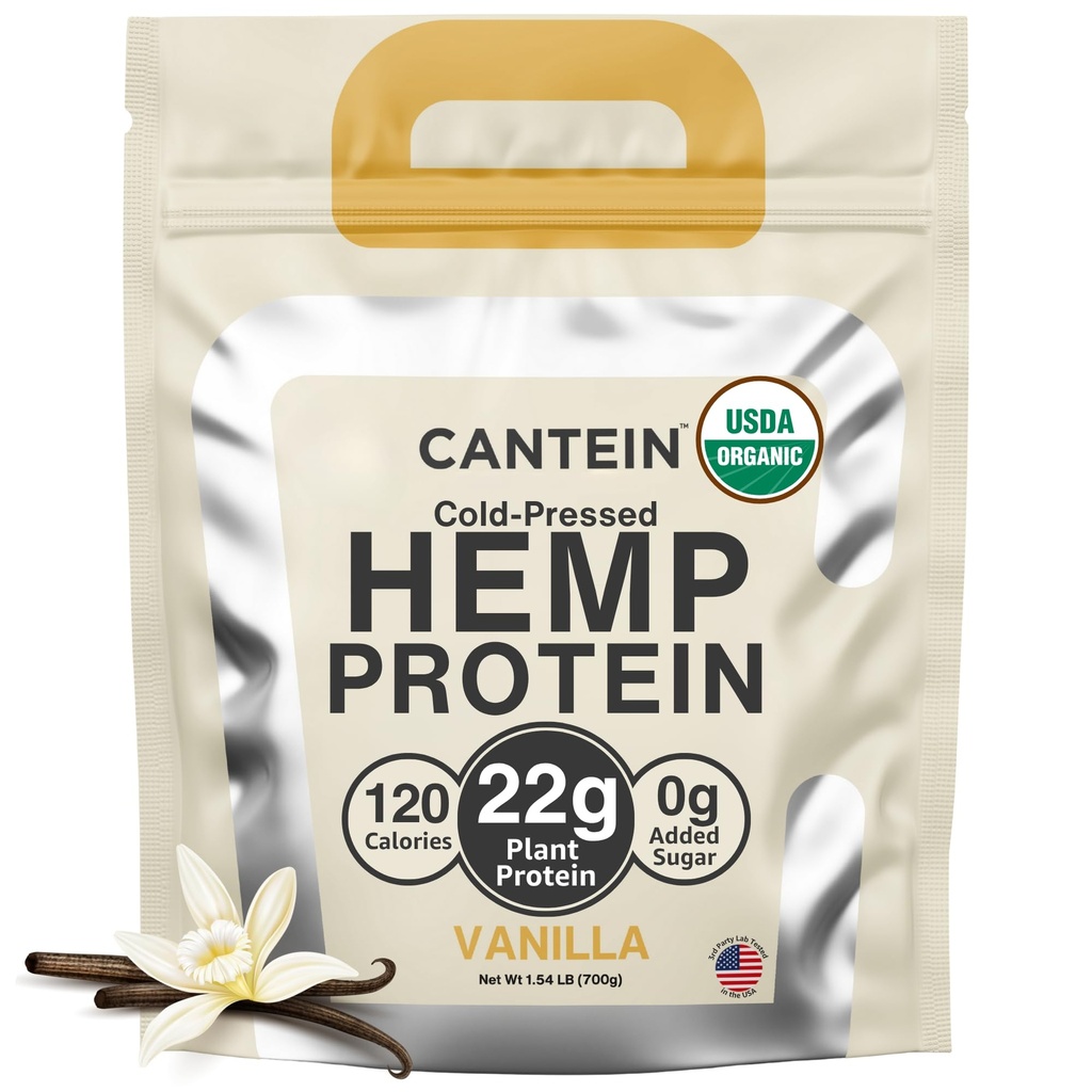 Organic Plant-Based Protein Powder - 100% Hemp Protein Vegan Shake Mix - Lactose, Dairy & Gluten Free, Clean Natural Vanilla (20 Servings)