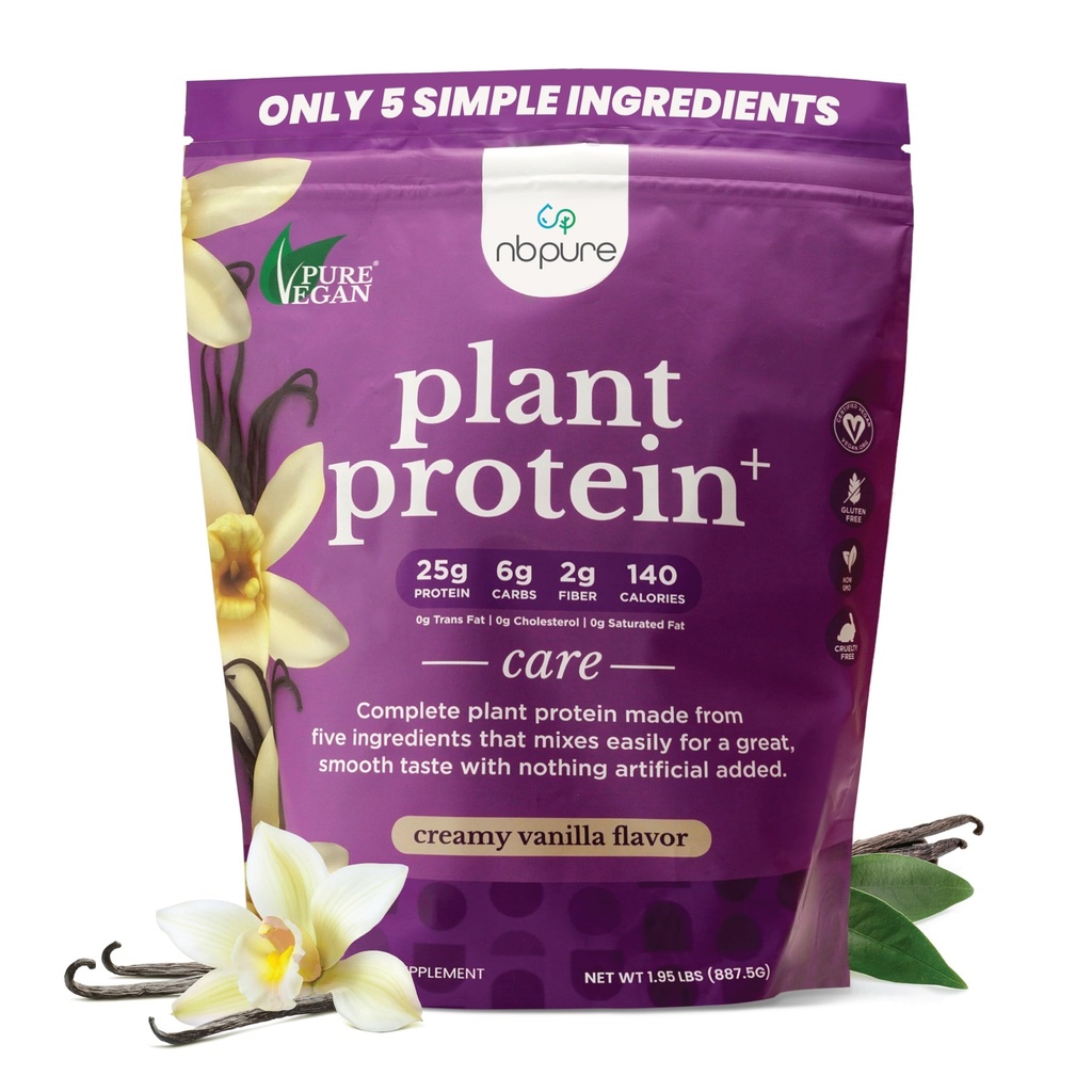 nbpure Vegan Pea Protein Powder, Vanilla – Lean Muscle + Hunger & Bloating Support for Women, Men, Kids – 25g Plant Protein Per Serving – No Artificial Sweeteners or Flavors, Gusset, 25 Servings