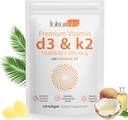 Βιταμίνη D3 K2 συμπλήρωμα Softgel,2-σε-1 μικρο συστατικά Βιταμίνη D3 10000 IU + 200 MCG βιταμίνης K2, Coconut Oil Softgels,χωρίς ΓΤΟ, συμπλήρωμα Softgel (120Pcs)