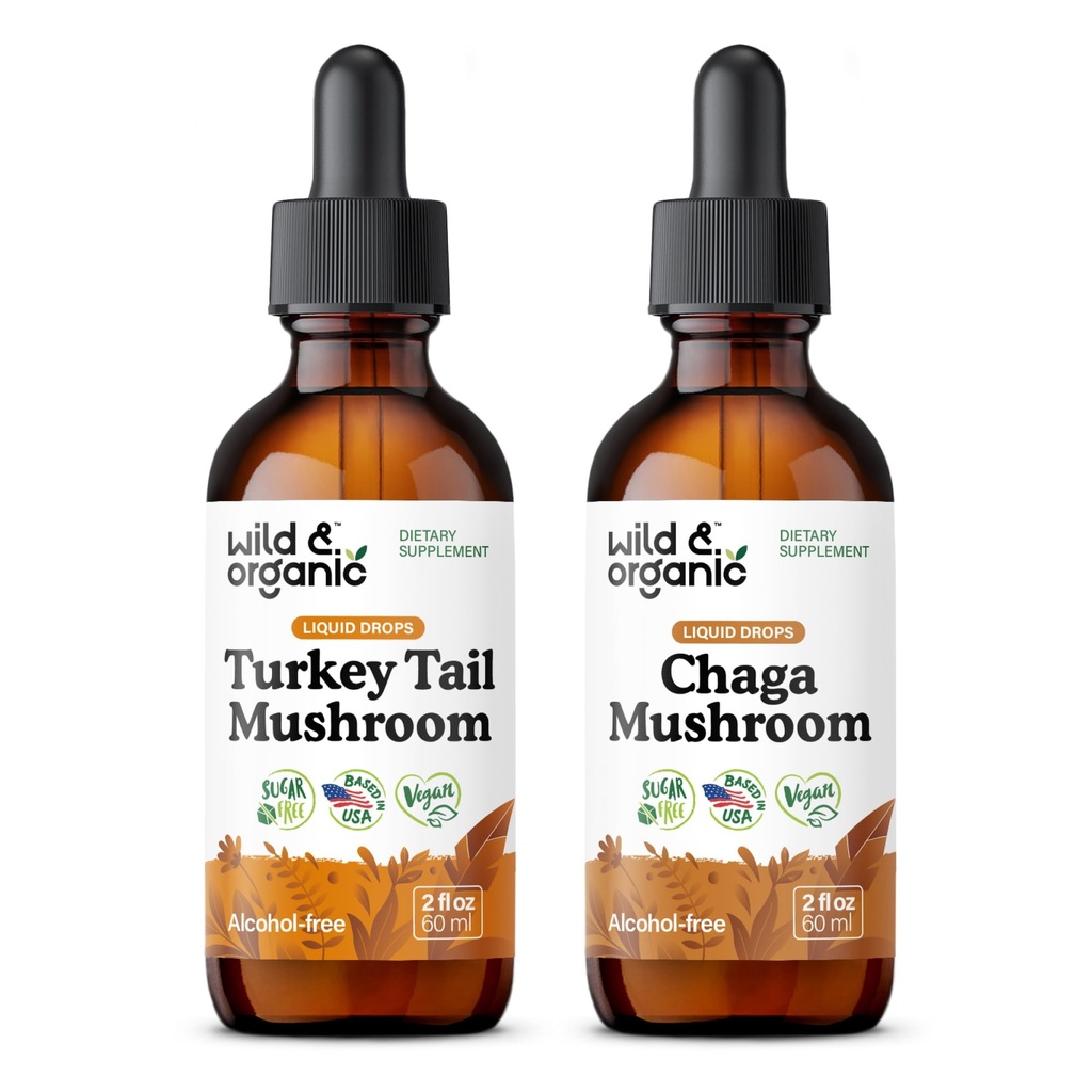 Wild & Organic Turkey Tail Mushroom Tincture 2 fl oz & Chaga Mushroom Tincture 2 fl oz