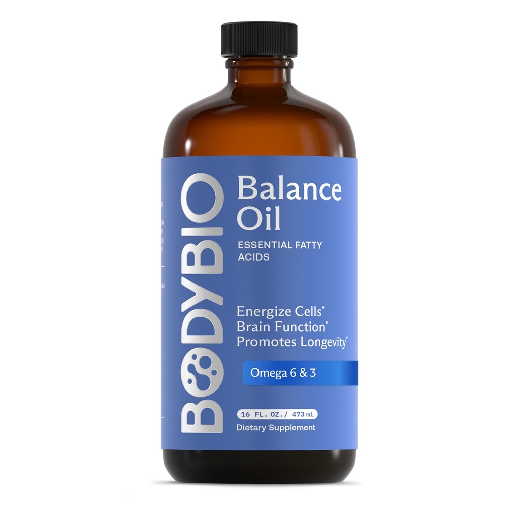 BodyBio Balance Oil - Vegan Omega 3 6 συμπλήρωμα – Ψυχρό-Pressed Safflower & flaxseed Oil – Υποστηρίζει λειτουργία του εγκεφάλου, υγιές δέρμα, και Mood
