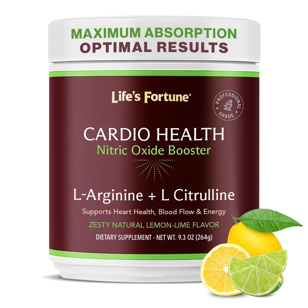 L Arginine L Citrulline Supplement Powder - High Potency Nitric Oxide Supplement Booster with Natural Lemon Lime Flavor - Cardio Health, Blood Pressure and Vascular Support - 258g