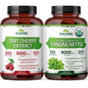 Zazzee Herbal Uric Acid Cleanse Bundle | USDA Organic 20:1 Stinging Nettle Extract Capsules Plus Super Concentrated 10:1 Tart Cherry Extract Capsules | Non-GMO Vegan & ISO Lab Tested