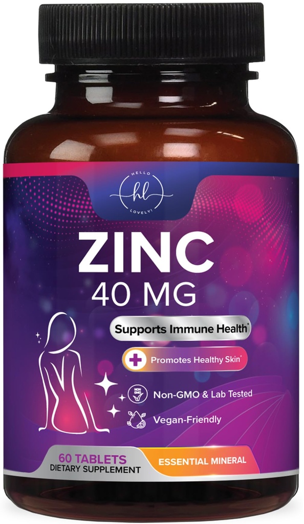Zinc Supplements 40mg - High Potency Immune Support & Antioxidant Supplement - Best Zinc Supplement for Skin Health & Immune System Support, for Women & Men, Gluten Free, Bottled in USA - 60 Tablets