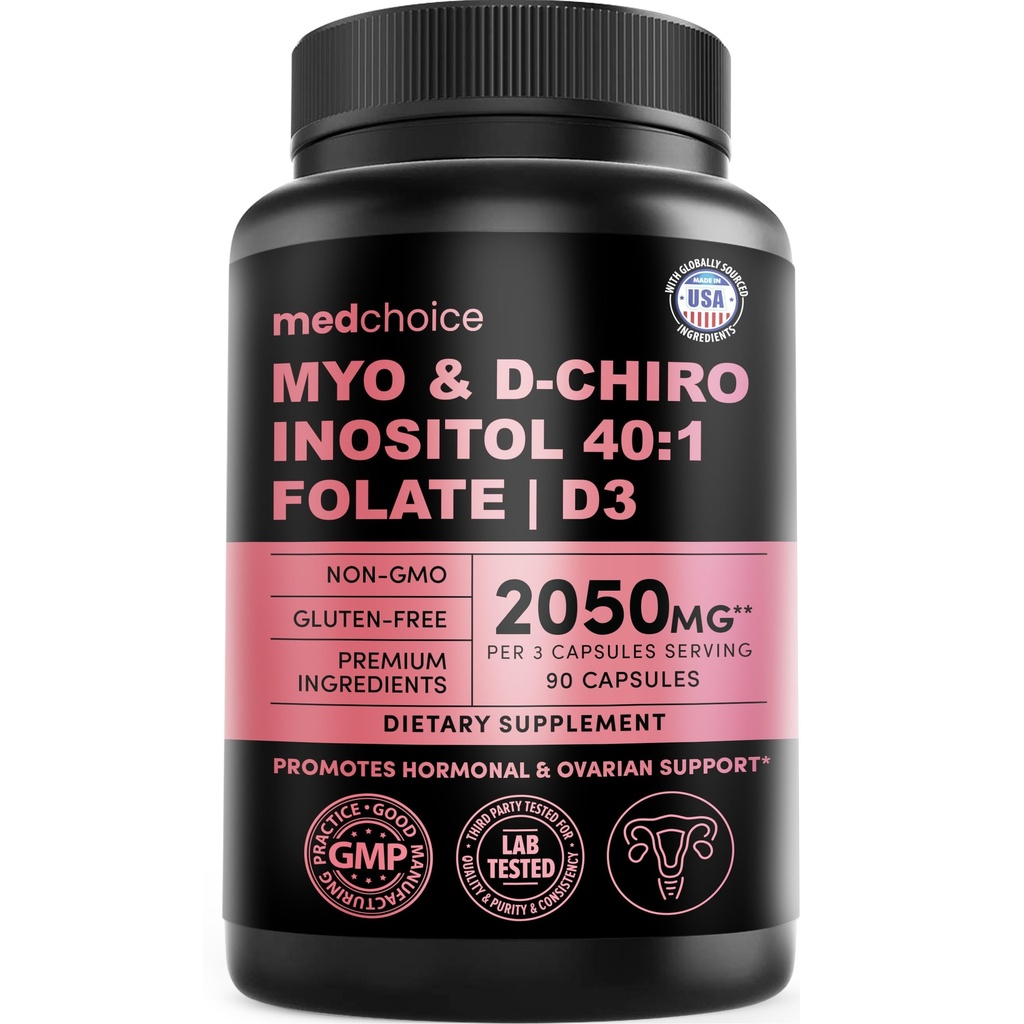 Myo-Inositol 40:1 for Women – Inositol Supplement with Myo & D-Chiro Inositol, Folate & Vitamin D3 – Vegan Capsules for Daily Routine & Hormone Support – Flo Ovarian Support Capsules – (90 Count)