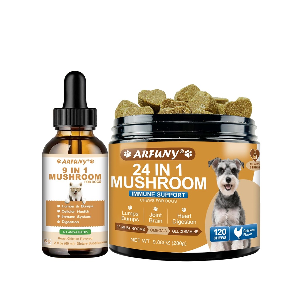 9 in 1 Mushroom Supplement for Dogs - Digestive, Cellular, Immune Health Support, Mushroom Immune Dog Chews Turkey Tail Mushroom for Dogs - Gut, Skin, Joint, Immune Health- Dog Lumps & Bumps