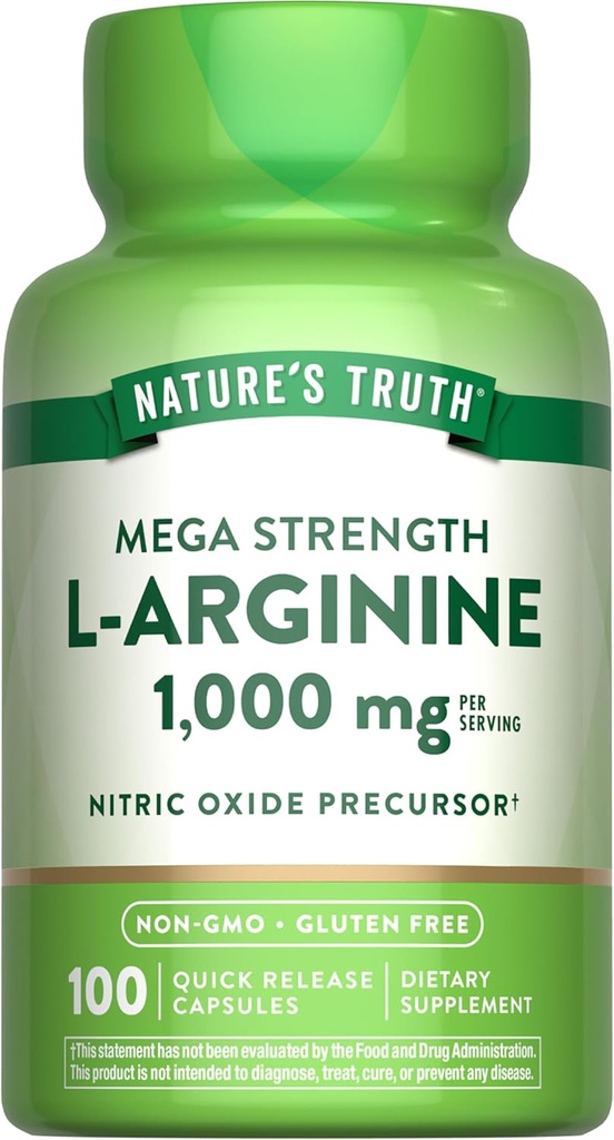 Nature's Truth L-Arginine 1000mg | 100 Capsules | Mega Strength | Non-GMO & Gluten Free Supplement