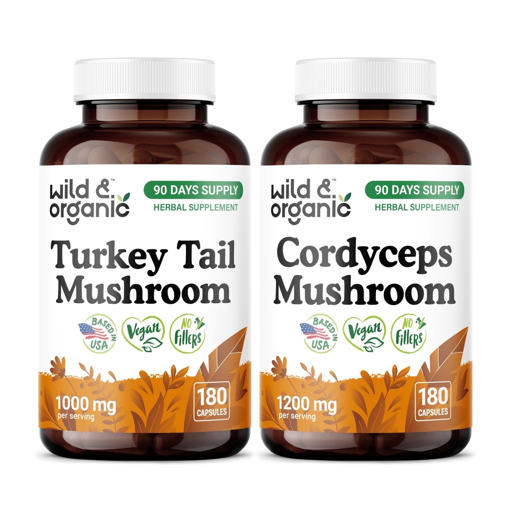 Wild & Organic Turkey Tail 180 Capsules & Cordyceps 180 Capsules
