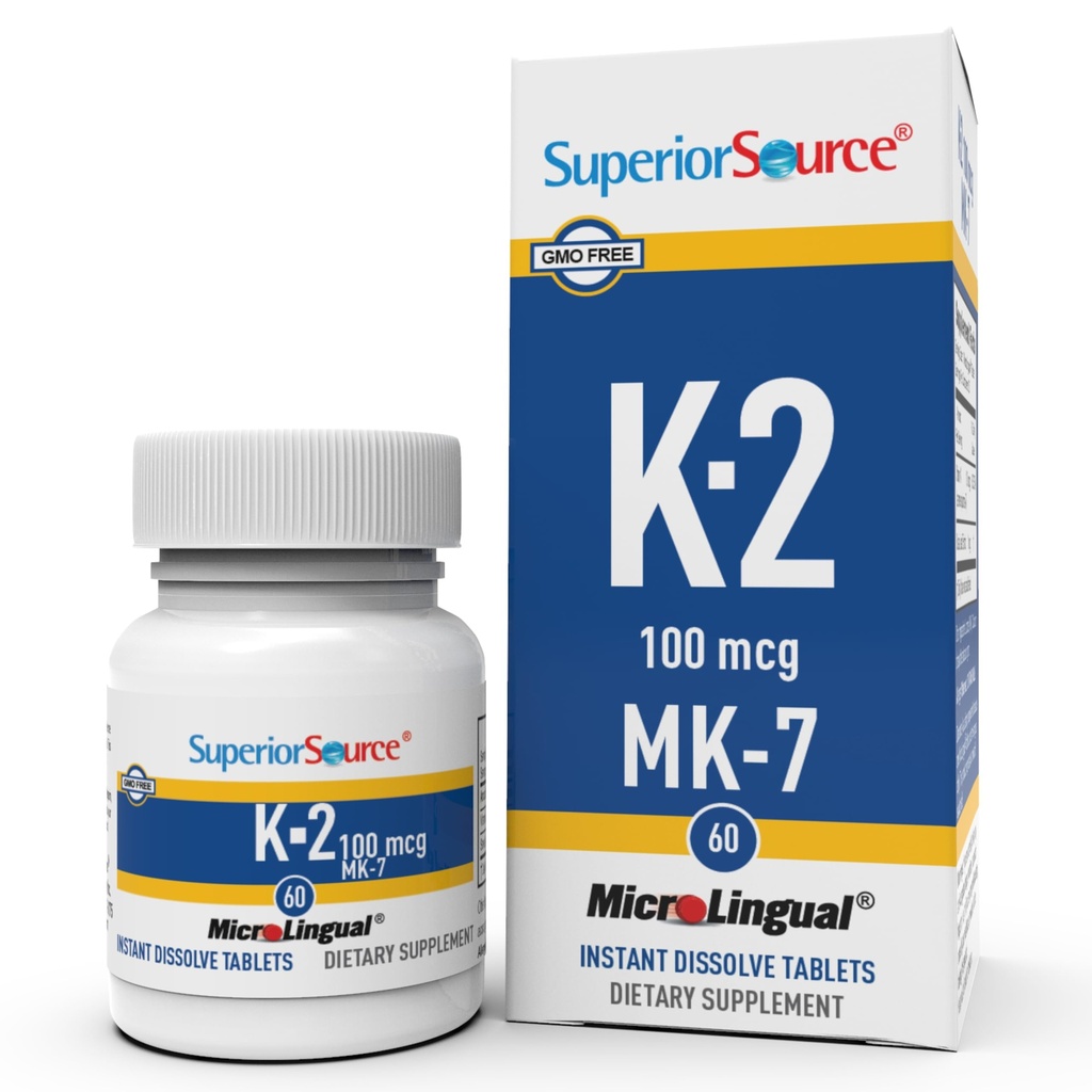 Superior Source Vitamin K2 MK-7 (Menaquinone-7) 100 mcg - Δύναμη των οστών & Συμπλήρωμα υποστήριξης της υγείας - Βοηθά υγιή λειτουργία της καρδιάς - Bariatric-Friendly - 60 υπογλώσσια δισκία διάλυσης