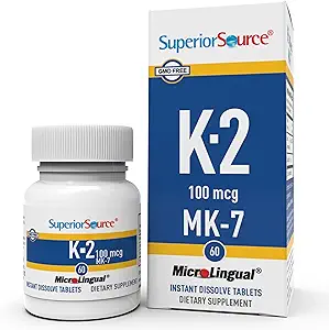 Superior Source Vitamin K2 MK-7 (Menaquinone-7) 100 mcg - Δύναμη των οστών & Συμπλήρωμα υποστήριξης της υγείας - Βοηθά υγιή λειτουργία της καρδιάς - Bariatric-Friendly - 60 υπογλώσσια δισκία διάλυσης