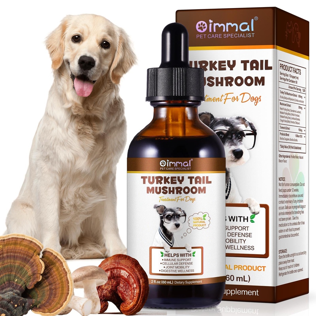 Turkey Tail Mushroom for Dogs, Mushroom Blend, Turmeric & Probiotic for Immune, Digestive & Joint Support, Turkey Tail for Dogs, 60ml