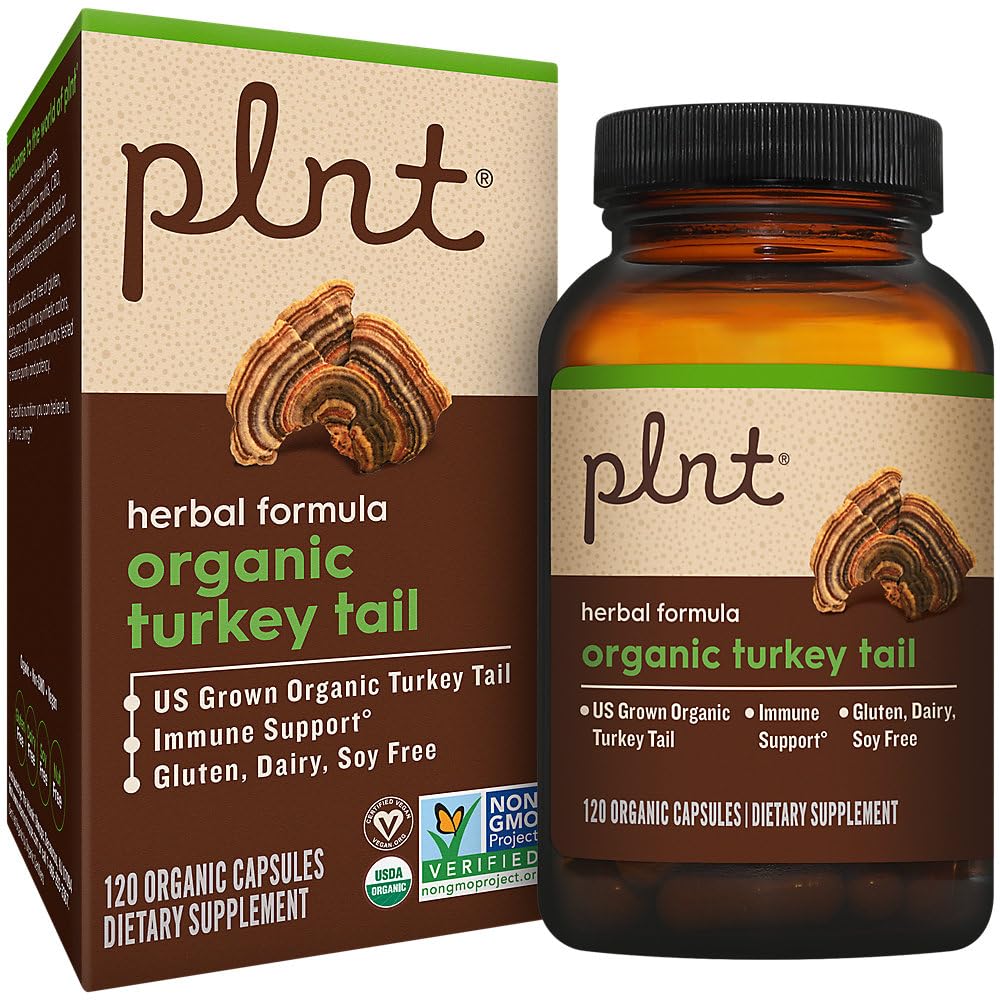 plnt Organic Turkey Tail - Mushroom Herbal Formula for Immune Support (120 Organic Capsules)
