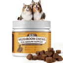 Turkey Tail Mushroom Chews for Dogs & Cats, 100 Chews, 7 Mushroom Blend with 6 Probiotic Strains, Daily Immune and Digestive Support