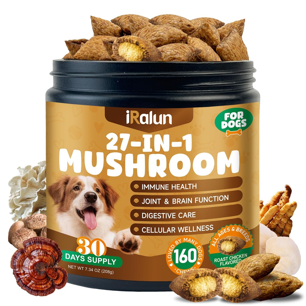 Mushroom Chews for Dogs - Turkey Tail Mushroom for Dogs - Dog Lumps & Bumps - Immune Health Support, Digestive,Cellular, Joint, Skin, Coat - Reishi, Lions Mane, Shiitake - 160 Chews