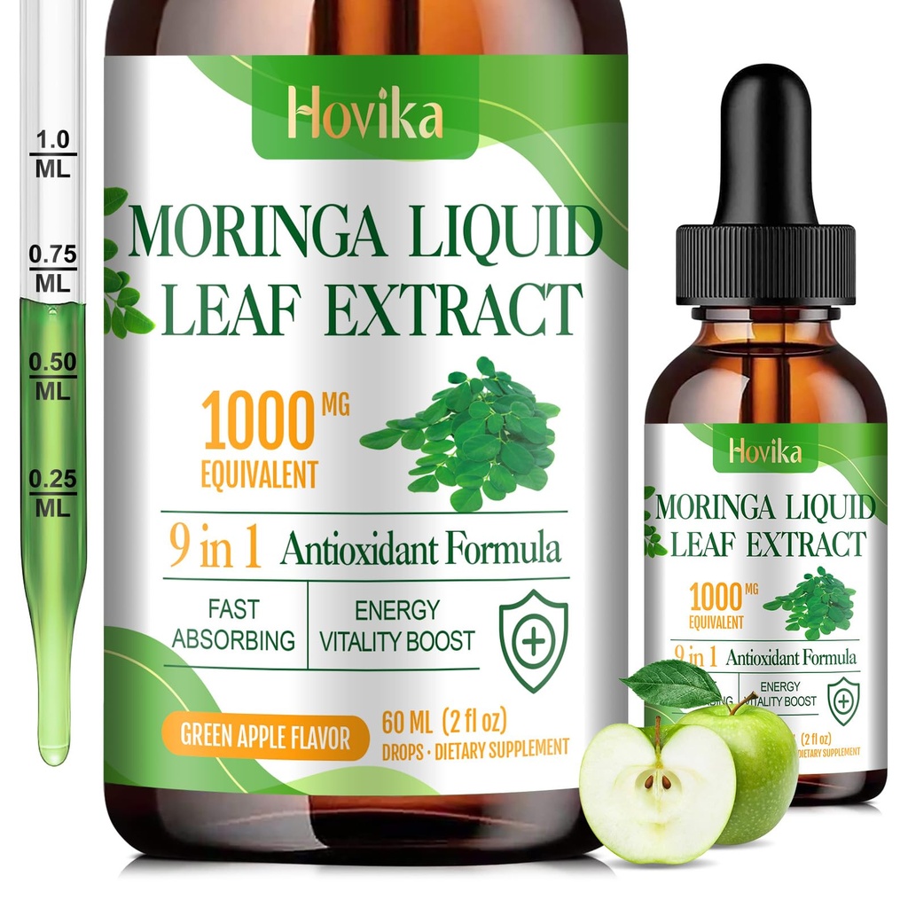 Moringa Leaf Extract Liquid Drops - Liquid Moringa Supplement 1000 mg with Turmeric, Quercetin, Elderberry, Sea Moss, Vitamin C & Zinc, for Energy Immune Antioxidant Digestive Support, 2 Fl Oz