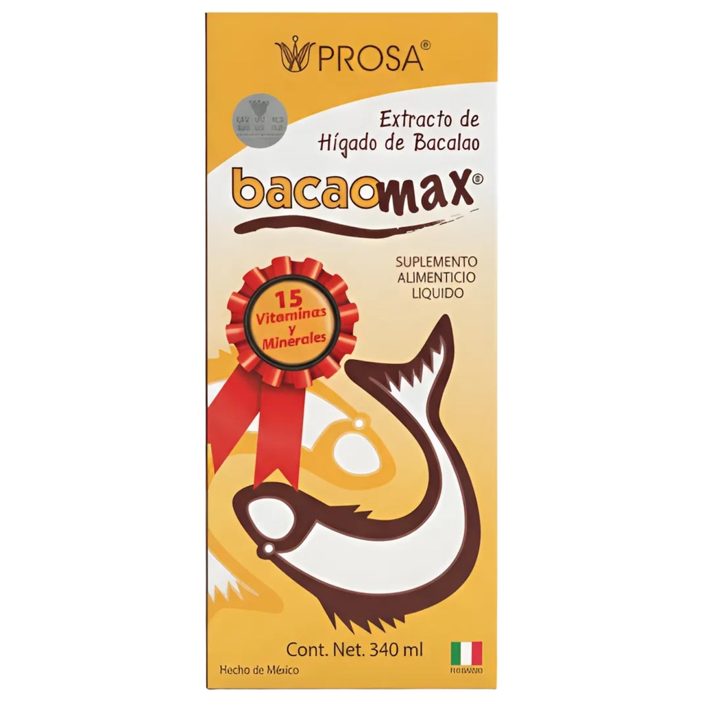 Prosa Bacaomax Cod Liver Extract Liquid Syrup with Vitamins and Minerals, 340 ml (11.5 Fl Oz) Bottle