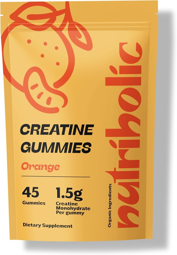 Creatine Monohydrate Gummies for Men and Women - Εύκολα Digest, Vegan, Χωρίς γλουτένη, Μη ΓΤΟ, 1,5g Creatine per Gummy - 45ct (45 Count, Orange)