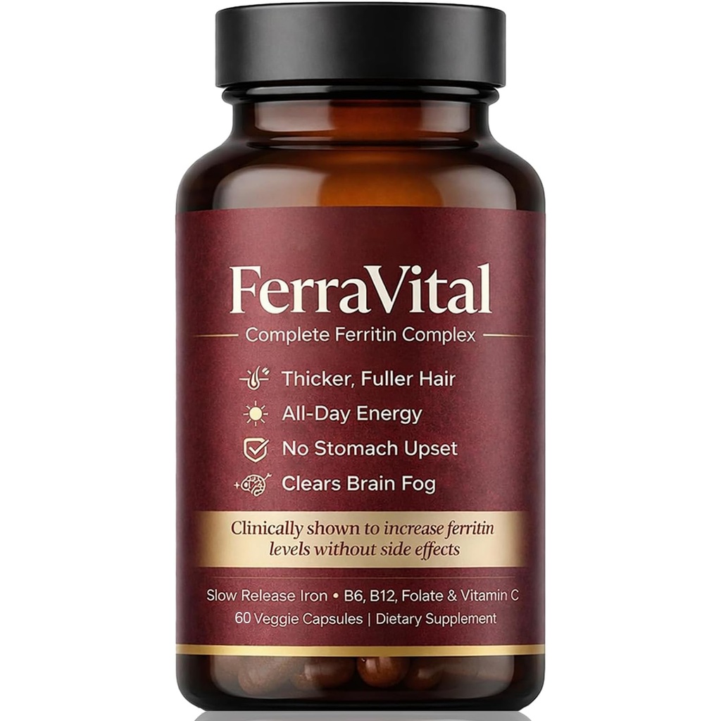 Ferritin Support Iron Supplement for Women – Supports Healthy Iron & Energy Levels – with Ferrous Glycine,Vitamin C, B12, B6, Folate, Zinc & Probiotics – 60 Capsules(1pc)