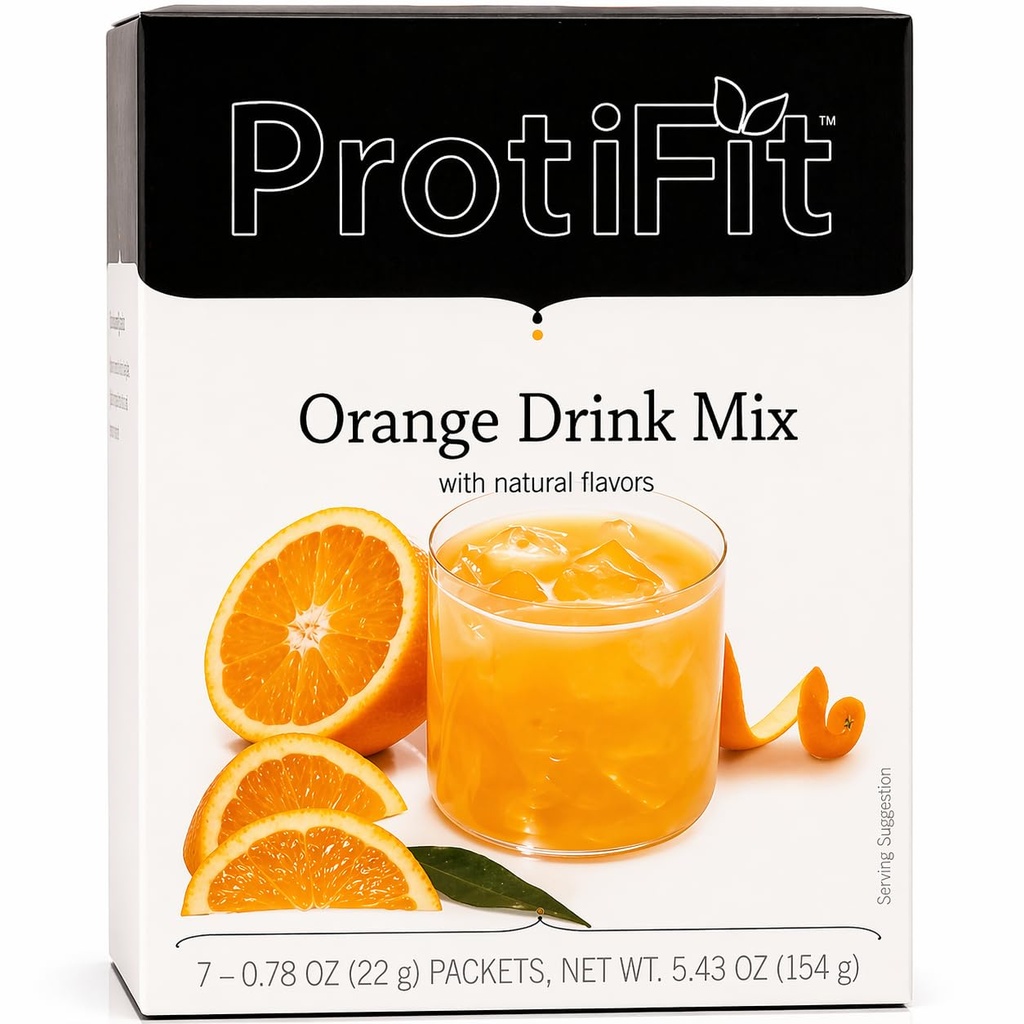 ProtiFit - High Protein Fruit Flavored Powder Drink Mix, 15g Protein, Low Calorie, Sugar Free, Ideal Protein Compatible, 7 Servings Per Box (Orange)