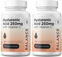 Pure Hyaluronic Acid Supplement 250mg with Vitamin C 50mg, 120 Vegan Capsules - Skin Hydration for Natural Glow, Hair, Nails, Bone & Joint Health Formula