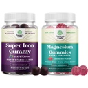 Bundle of Extra Strength Iron Supplement Gummies with Vitamin C & B Complex - Increase Red Blood Cells Supplement and Extra Strength Calm Magnesium Gummies with Elemental Mag - Body & Mind Relaxation
