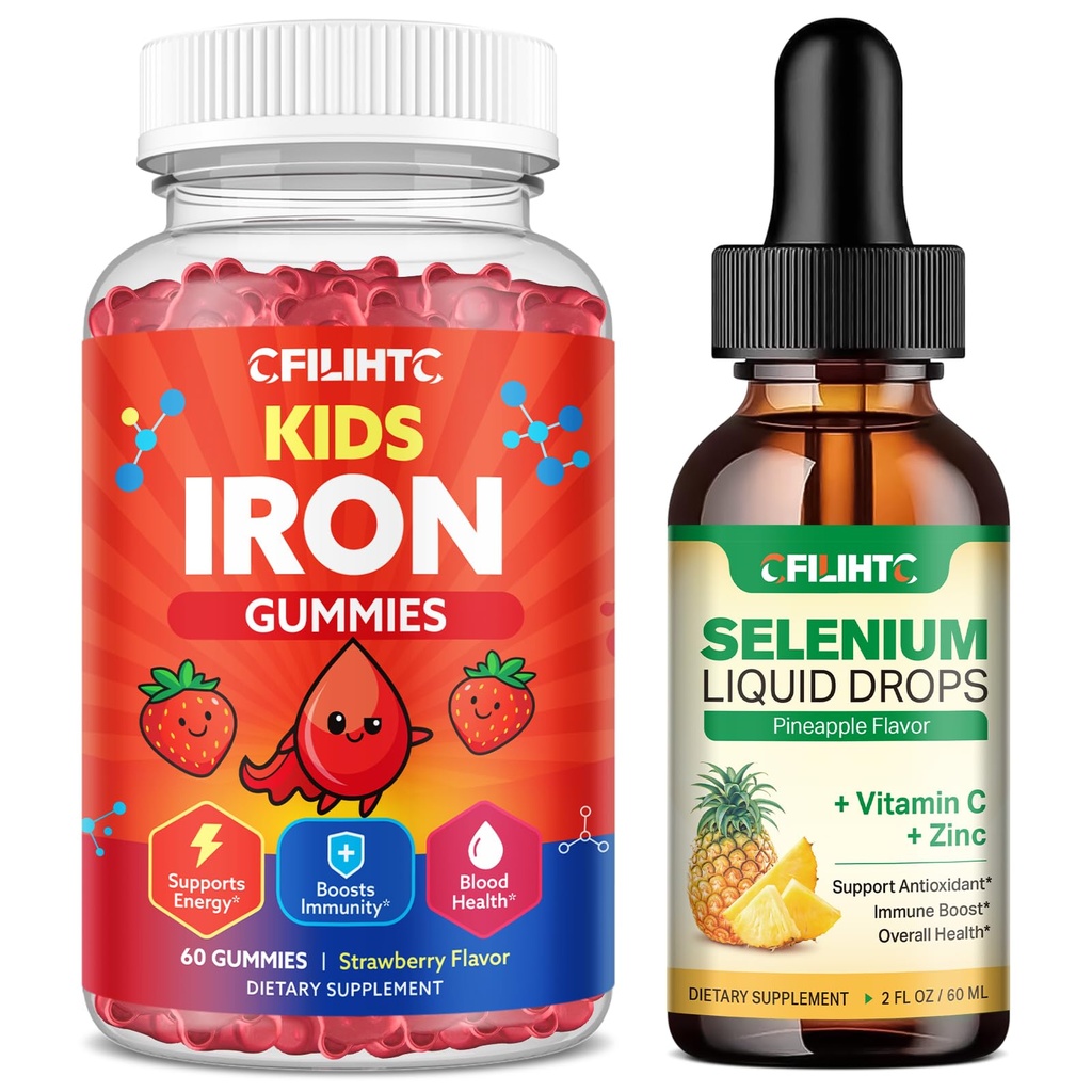 Selenium Liquid Drops & Iron Gummies for Kids & Teens & Adults