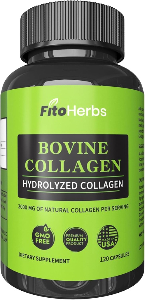 Vegan Bovine Collagen Κάψουλες - Ισχυρά συμπληρώματα για άνδρες και γυναίκες - Υδρολυμένα Bovine Collagen Peptides συμπλήρωμα για κοινή, νευρωνική και οστική υποστήριξη - Grass Fed, μη ΓΤΟ - 120 κάψουλες