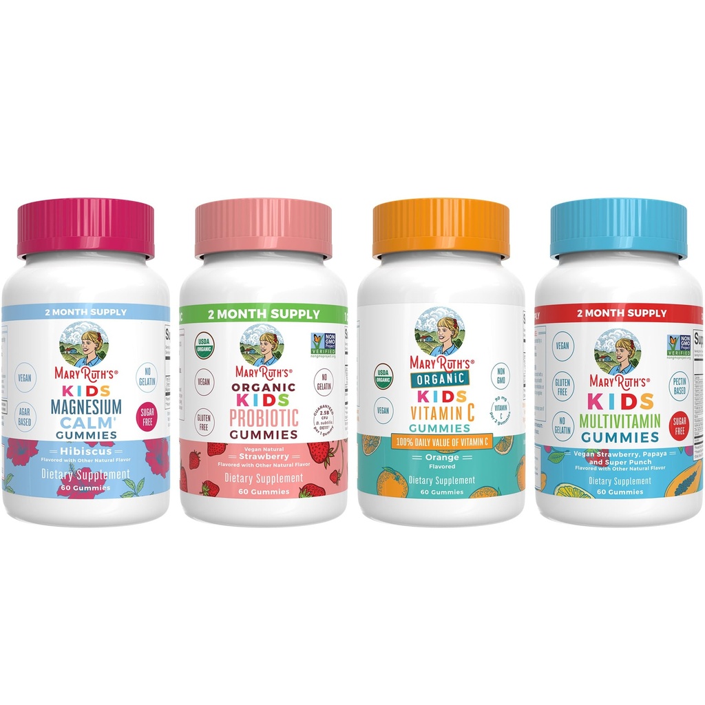 MaryRuth Organics Multivitamin, Probiotic, Magnesium Calm, and Vitamin C Gummies for Kids 