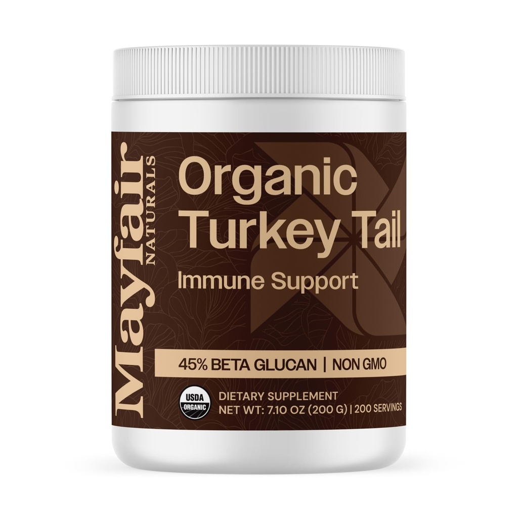 Turkey Tail Mushroom Powder - Organic Mushroom Powder For Immune Support Digestive Health & Immune Response Support Supplement - Hot Water Extracted, 45% Beta-Glucans - 7.10 oz (200 Servings)