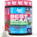 BPI Sports Best BCAA Shredded - Caffeine Δωρεάν Θερμογόνο Ποτό Ανάκτησης, Lean Μυϊκό Κτίριο BCAA Σκόνη για γυναίκες και άνδρες, Preworkout BCAAs Amino Acids Ποτό- Watermelon ICE - 25 Υπηρεσίες