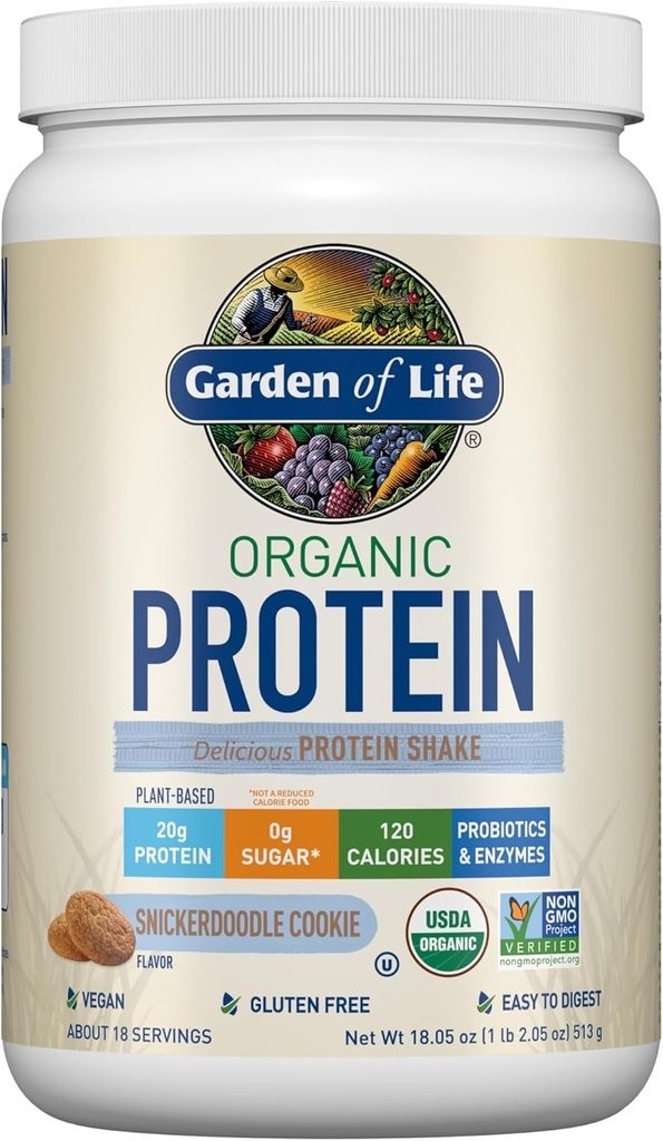 Garden of Life Vegan Protein Powder - Snickerdoodle Cookie - 20g Πρωτεΐνη φυτών, BCAAs, Probiotics & Digestive Ένζυμα - Χωρίς γλουτένη, Μη ΓΤΟ