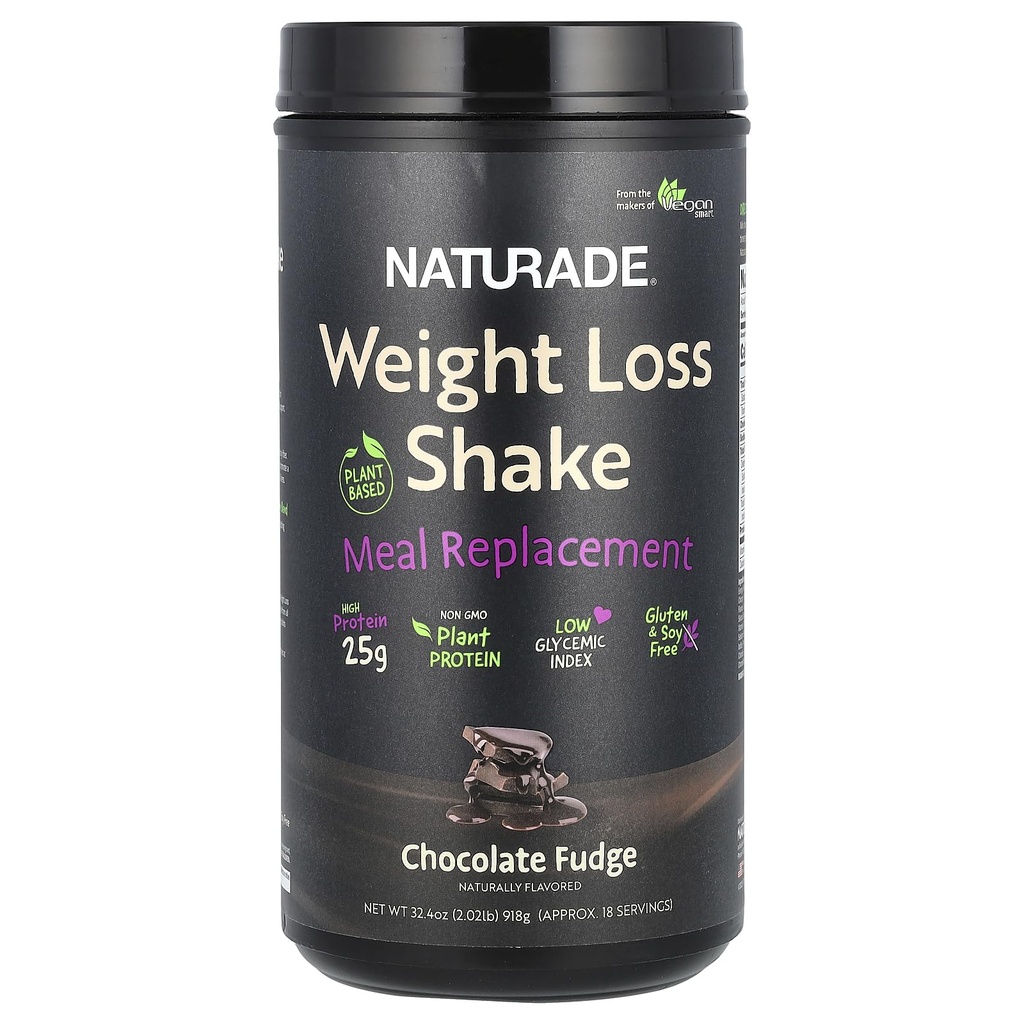 Naturade Plant-Based Weight Loss Shake, 25g Protein, 6g Dietary Fiber, Gluten & Soy Free Chocolate Fudge 18 Servings