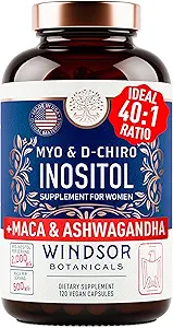 Myo and D-Chiro Inositol Supplement 40:1 Ratio - 2,000 mg Myo-Inositol plus Maca Root & Calming Ashwagandha - Healthy Ovarian Support Vitamins and Fertility Supplements for Women - 120 Vegan Capsules