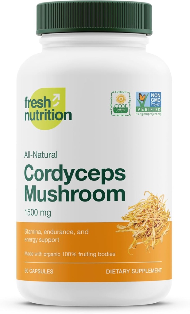 Βιολογικές κάψουλες Cordyceps (Cordyceps Sinensis Mushroom Extract)- 1500mg ανά υπηρεσία - Ενέργεια & Stamina Υποστήριξη - Πλούσιο σε άλφα γλουκάνη - Vegan, μη ΓΤΟ, χωρίς γλουτένη - 90 κάψουλες