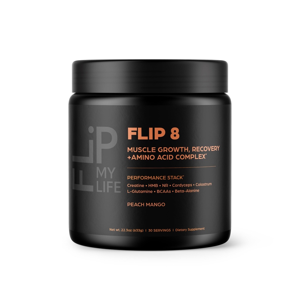 FLIP 8 Performance Stack – Pre & Post Workout Muscle, Strength & Recovery Support | Creatine, HMB, BCAAs, L-Glutamine, Electrolytes | Clean Energy, No Stimulants | Peach Mango I 30 Servings