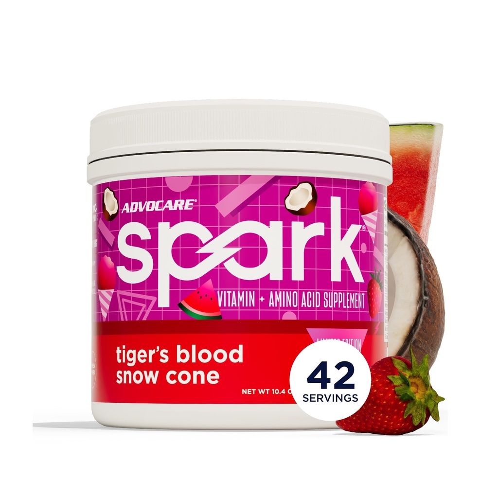 AdvoCare Spark - Energy Drink Mix - Vitamin & Amino Acid Supplement - Supports Energy & Focus - Portable Immune Support - Sugar-Free - Tiger's Blood Snow Cone - 10.4 oz (42 Servings)