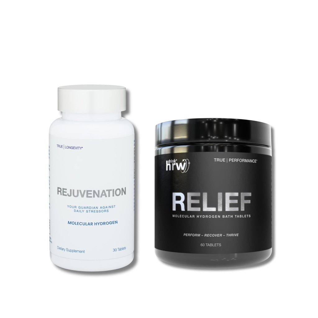 DRINK HRW Rejuvenation Molecular Hydrogen Water Tablets (30ct) + Relief Hydrogen Bath Tablets (60ct)