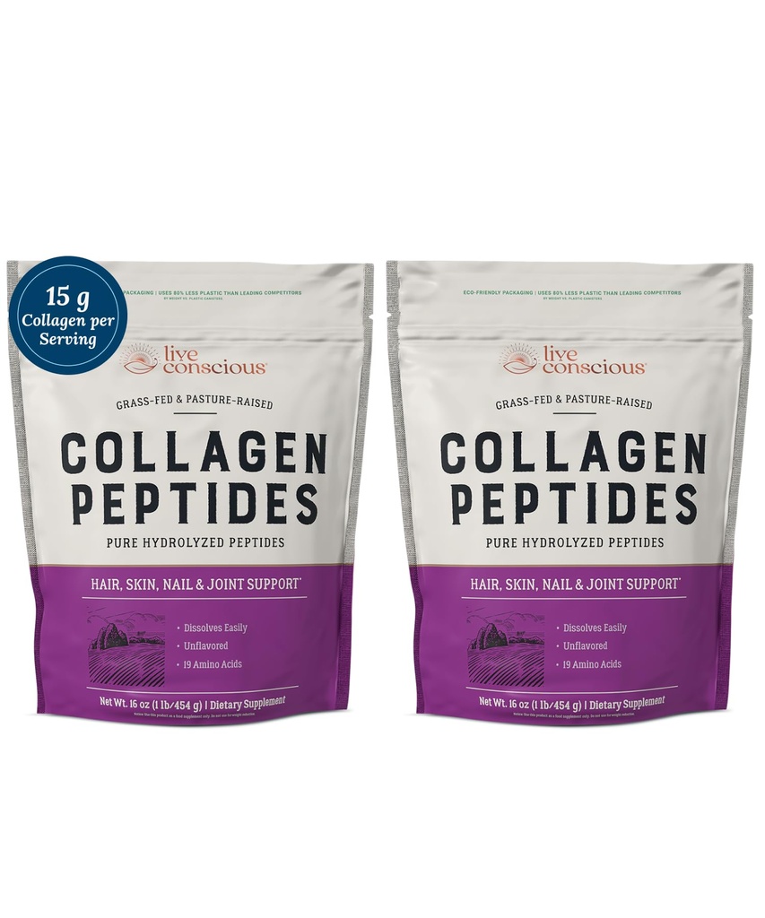 Ζωντανή conscious Collagen Peptides σκόνη - μαλλιά, δέρμα, νύχια, και κοινή υποστήριξη - Τύπος I & III κολλαγόνο - Φυσικώς-Πηγή υδρολυμένη πρωτεΐνη - 16oz (2-πακέτο)