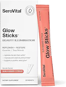 Serovital Glow Sticks Sugar-Free Powder Drink Mix with Hyaluronic Acid Ceramides Electrolytes for Skin Hydration in 14 Days Sun-Kissed Citrus Flavor 28 Συσκευασία