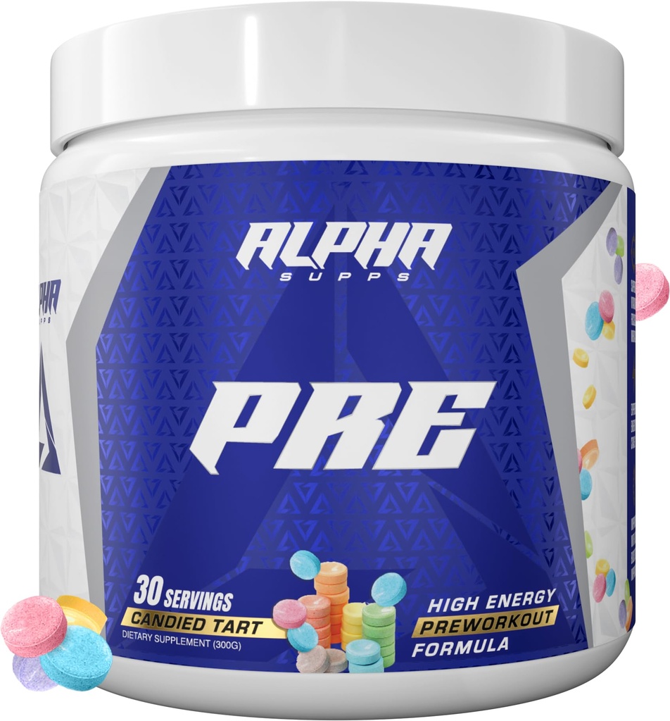 Alpha Supps Pre, Pre-Workout Powder for Men & Women, Back to Basics Preworkout Formula for Fitness & Gym Training Athletes - Boost Energy, Focus & Performance (30 Servings, Candied Tart)