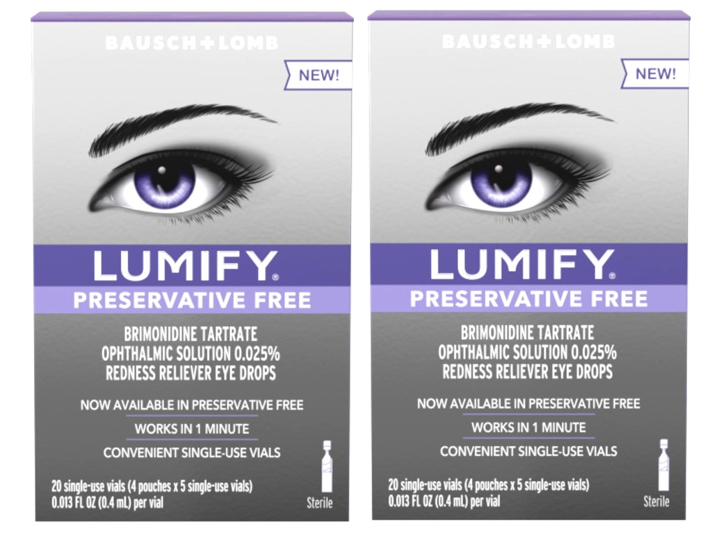 LUMIFY Redness Reliever Preservative Free Eye Drops, 20 Single Use Vials (Pack of 2)