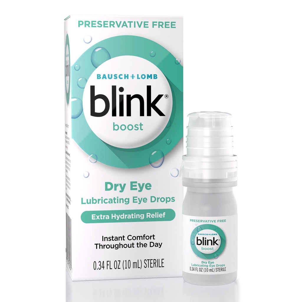 Blink Boost Preservative-Free Lubricating Eye Drops, Moisturizing & Soothing for Mild Dry Eyes, with Hyaluronate, Hydrating Relief Instant Comfort Throughout the Day, Contact Lens Friendly, 0.34 FL Oz