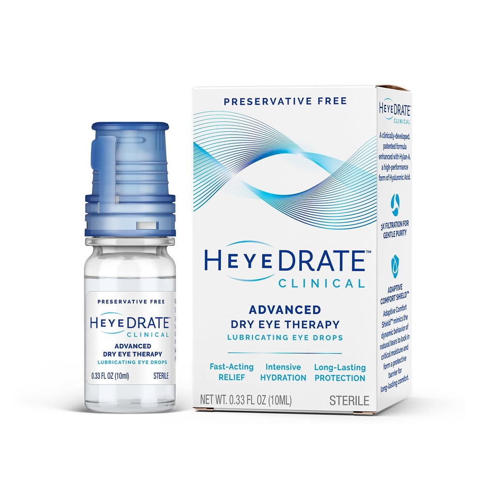 Heyedrate Clinical Preservative Free Eye Drops - .33 fl oz Bottle - Artificial Tears for Intensive Hydration - Eye Drops for Dry Eyes & Long-Lasting Protection