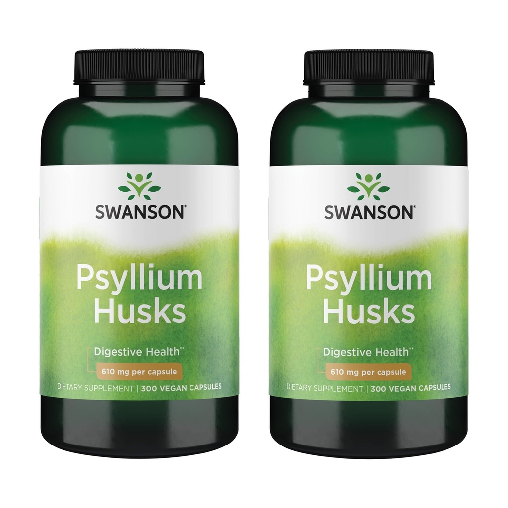 Swanson Psyllium Husk Dietary Fiber Supplement 610 mg 300 Capsules - (2 Pack)