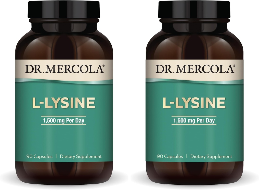 Dr. Mercola L-Lysine, 90 Capsules 1500 mg L-Lysine, Non-GMO, Gluten Free, Soy Free (Pack of 2)
