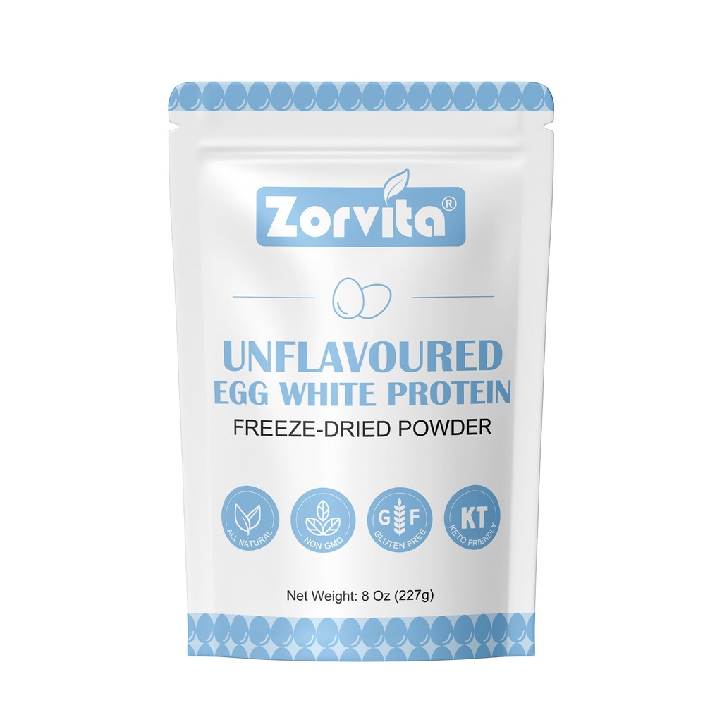ZORVITA Freeze-dried Egg White Powder Unflavored Dried Egg White Powder, No Additives or Fillers, Gluten-Free, Non-GMO 8 Oz(227g)