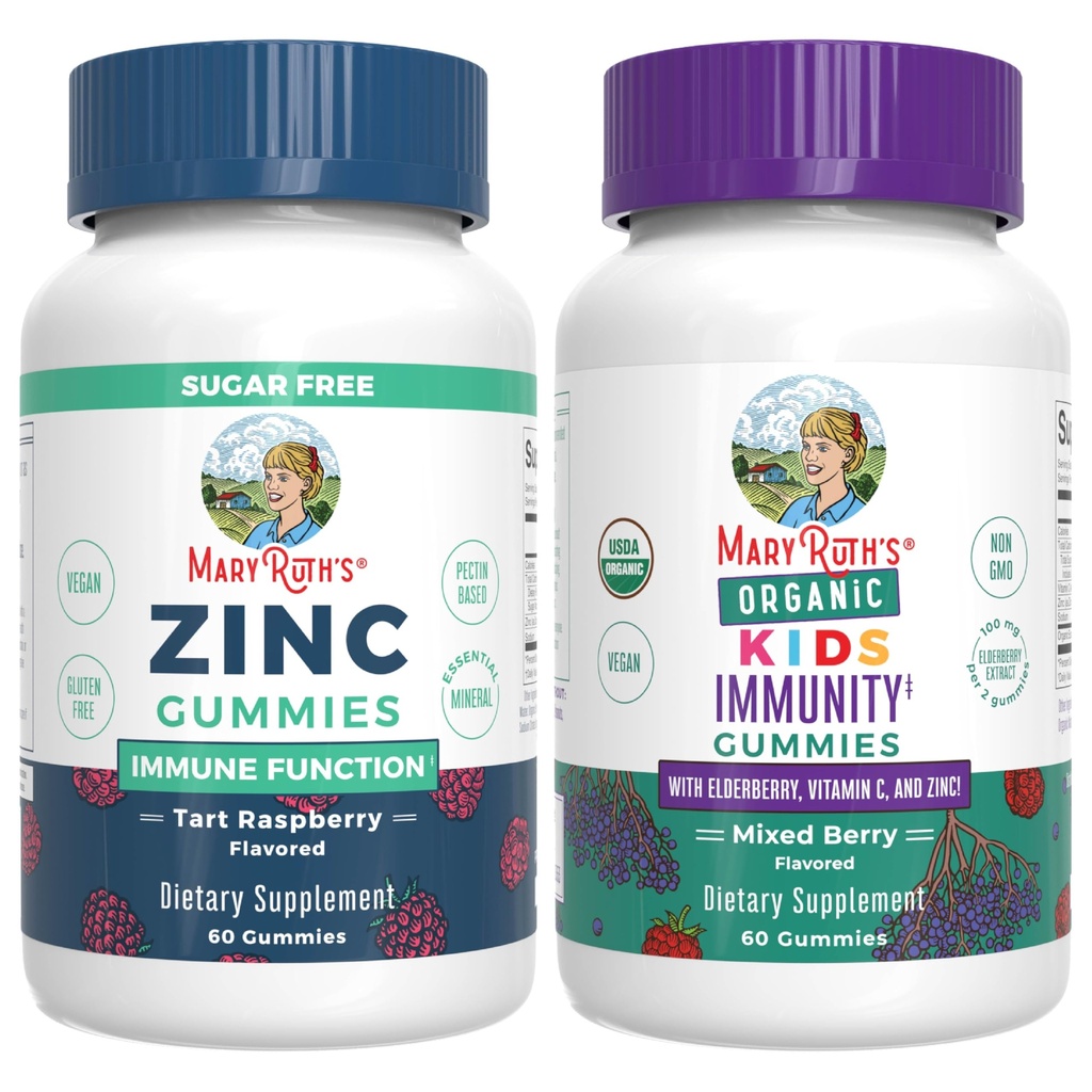 MaryRuth Organics Zinc (Tart Raspberry) & Παιδική Ανοσία Gummies (Mixed Berry) 