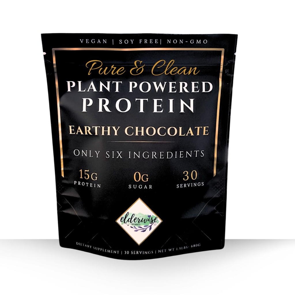 Plant Based Protein Powder - Earthy Chocolate - Only 6 ingredients - 0g Sugar - Vegan Protein Powder - 30 Servings - No Natural Flavors - No Artifical ingredients - Clean Plant Protien