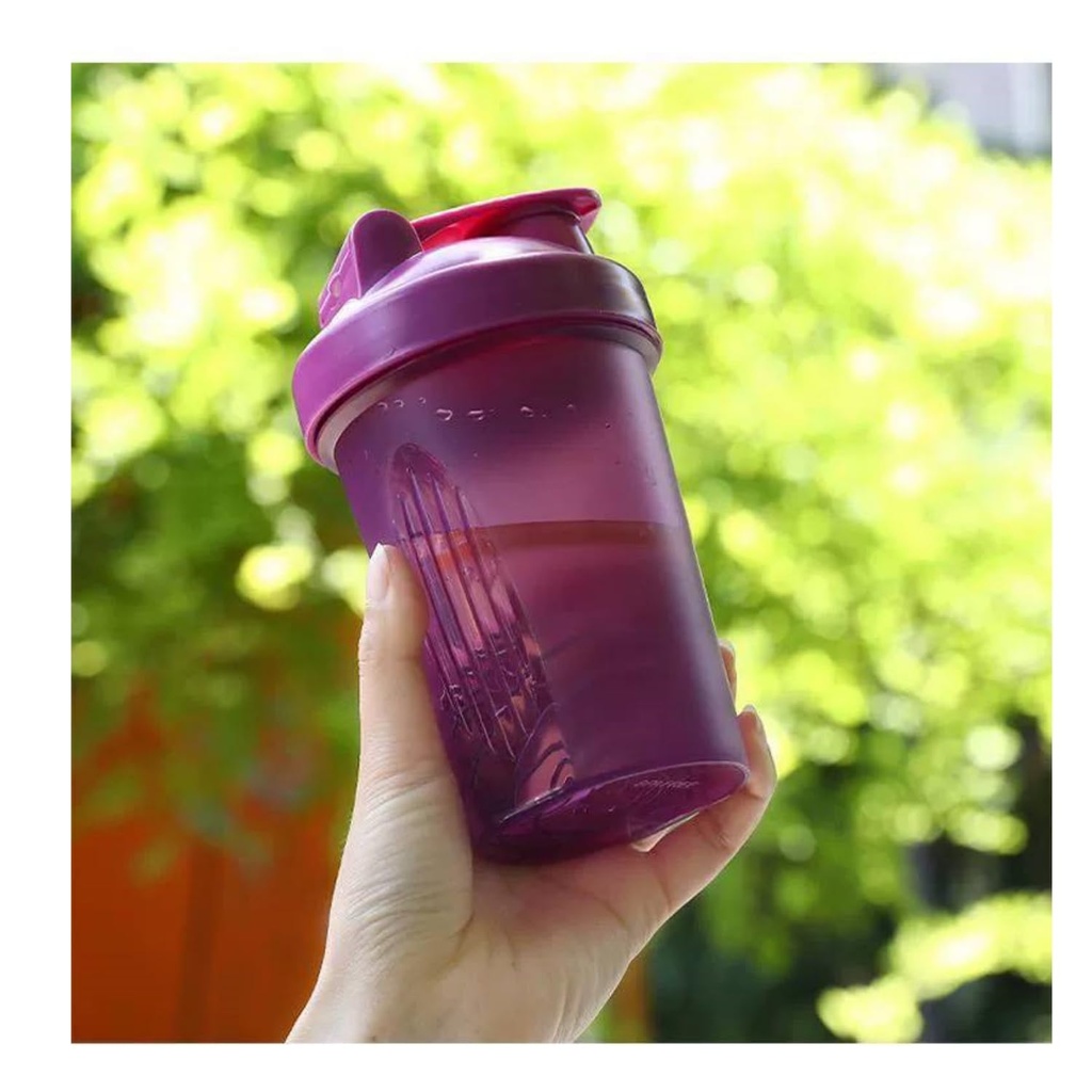 CHNLML Protein Shaker Bottle 400ML/16Oz w. Shaker Ball for Protein Shake, Shaker Bottle with Mixing Ball, Leak-Proof, BPA-Free, for Gym, Workout, Juice Mixer (Purple/Purple, 16Oz-400ML-1Bottle)