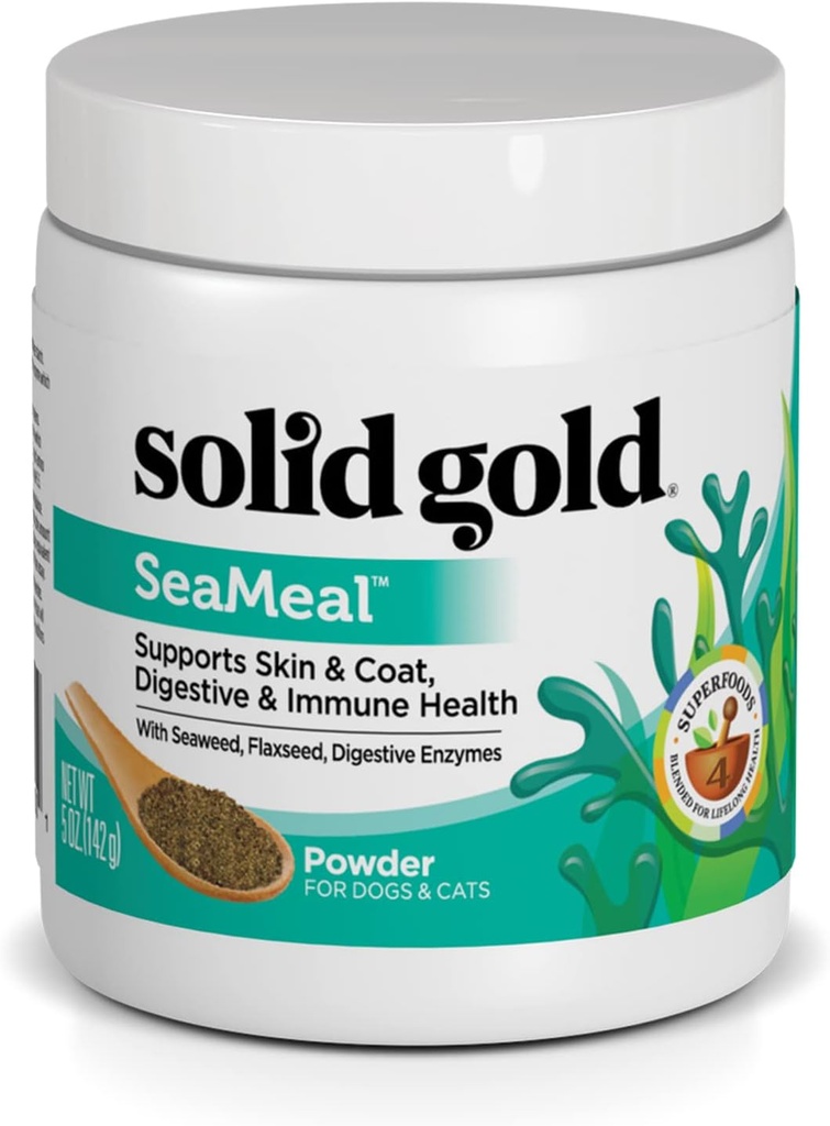 Solid Gold Cat & Dog Multivitamin Powder - Kelp Powder, Omega 3 & Vitamins for Dental, Digestive, Immune, Skin & Coat Health - Multi Vitamin for Dogs & Cats - Cat & Dog Συμπλήρωμα Πρόσθετων Τροφίμων - 5oz